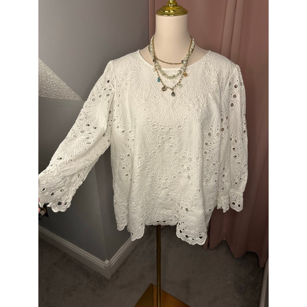 EUC Sail to Sable White Eyelet Lined Top w/Park Lane Beach Pearl Necklace XXXL